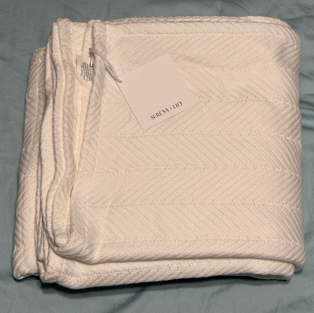 NWT Serena & Lily Essential Cotton Bed Blanket Twin White Retail $148